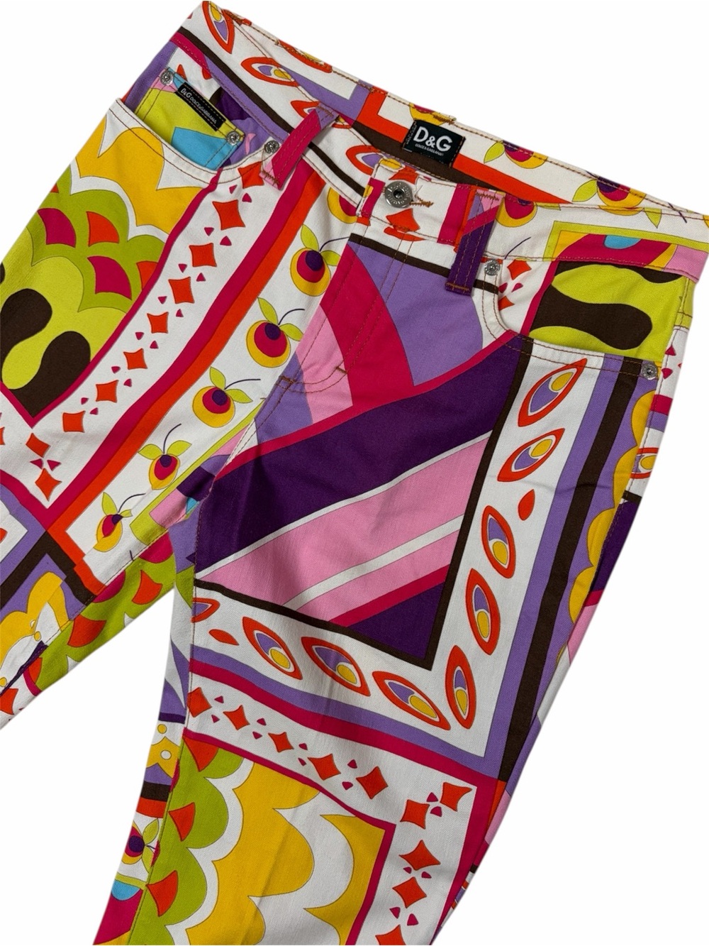 SOLD—Dolce & Gabbana Multicolor Geometric Flare Pants - Pink Purple Yellow Green - Picture 2 of 5